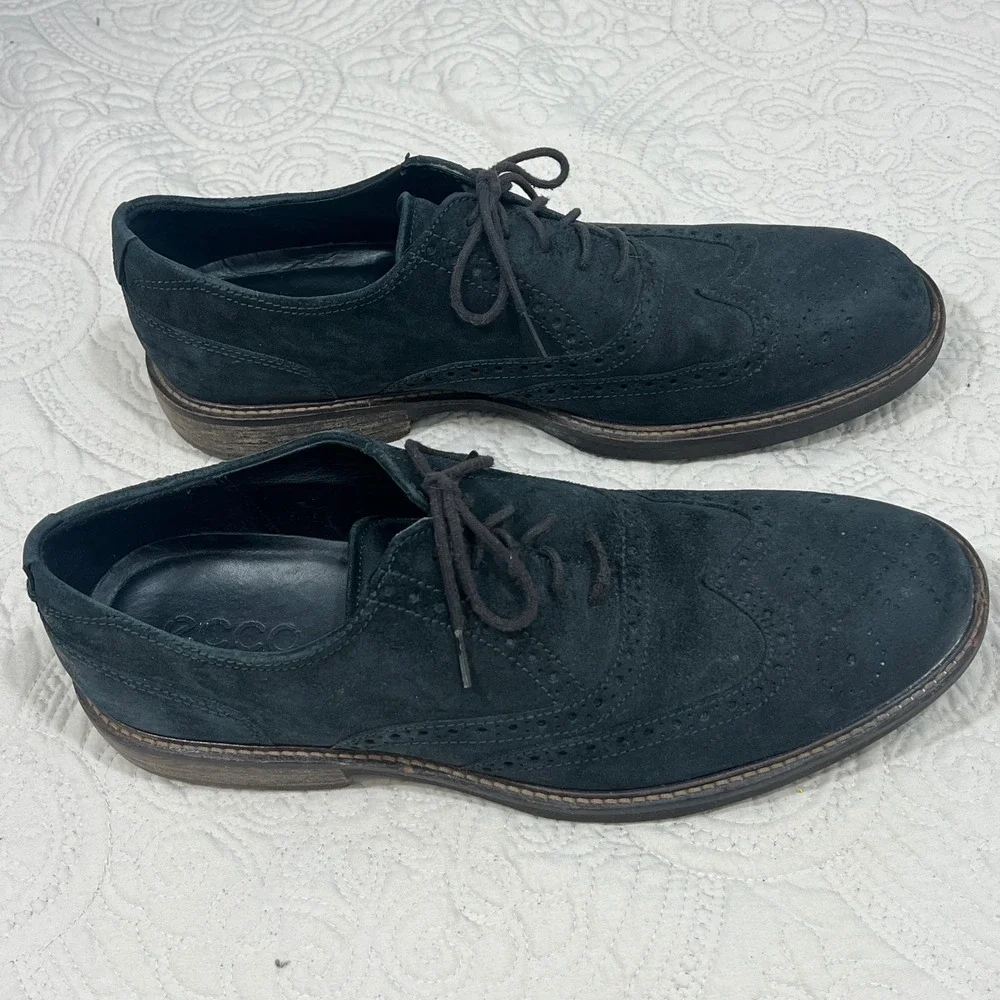 Ecco Vitrus Mens US 12 EU46 Black Wingtip Suede Leather Oxford Shoes